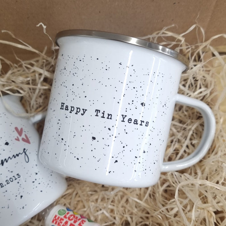 10 Year Anniversary Cup Set – Personalised Tin Years Gift for Couple