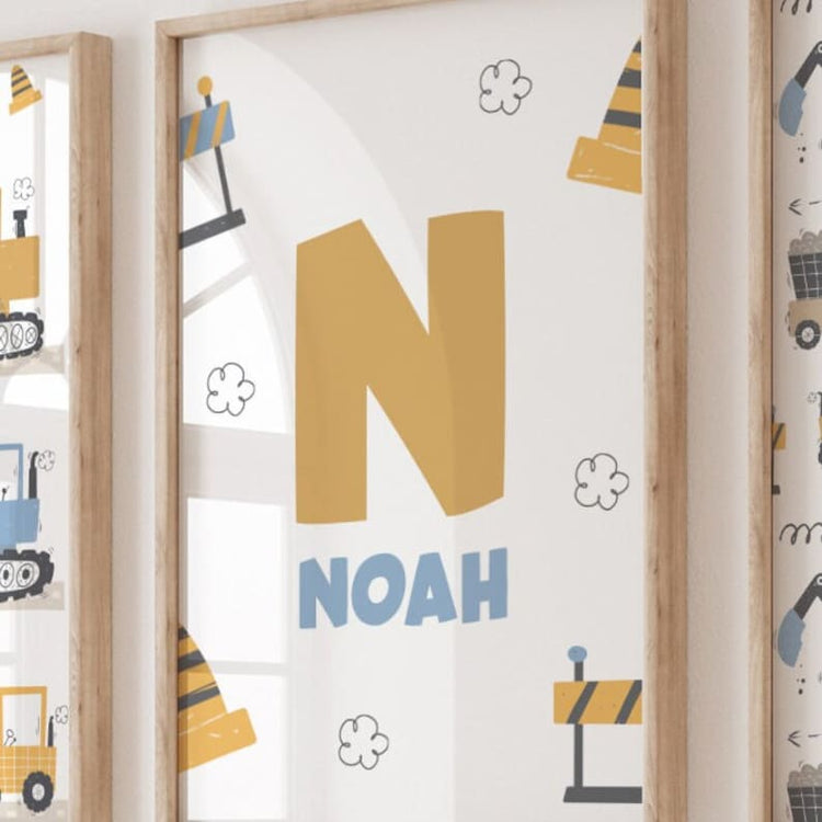 Diggers & Trucks Personalised Poster – Boys Bedroom Wall Art