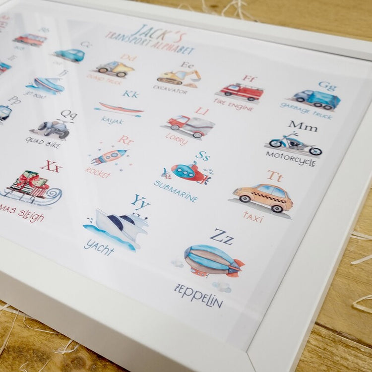Kids Vehicle Alphabet Print – Personalised Nursery Wall Art