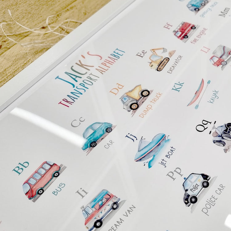 Kids Vehicle Alphabet Print – Personalised Nursery Wall Art