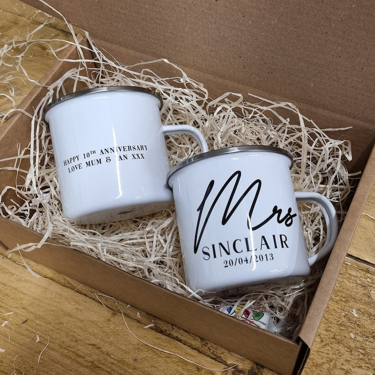 10 Year Anniversary Mr & Mrs Mug Set – Personalised Couple Gift