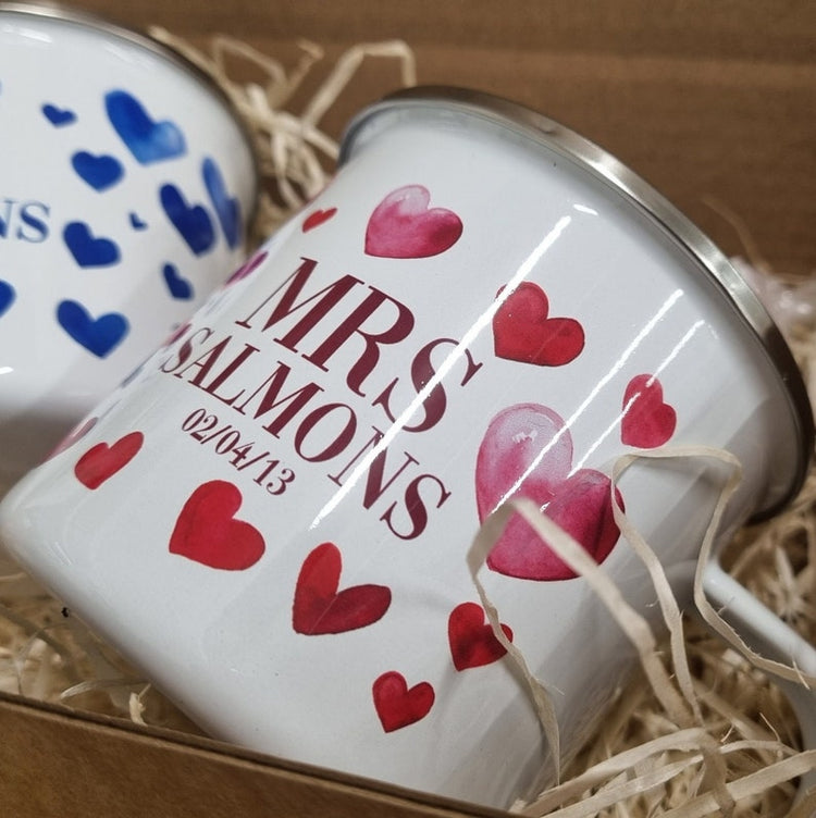 10 Year Anniversary Mr & Mrs Mug Set – Personalised Tin Years Gift