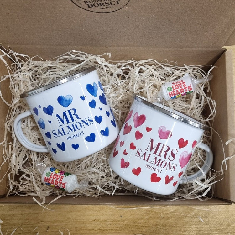 10 Year Anniversary Mr & Mrs Mug Set – Personalised Tin Years Gift