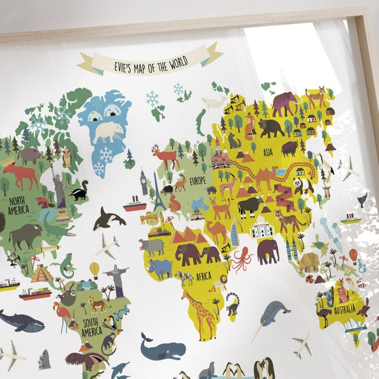 Personalised World Map Print – Nursery Wall Art & Kids Poster