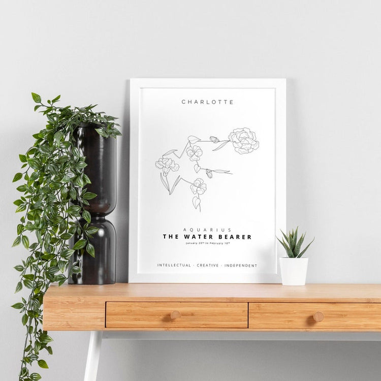 Personalised Zodiac Constellation Print – Birth Month Flower Art