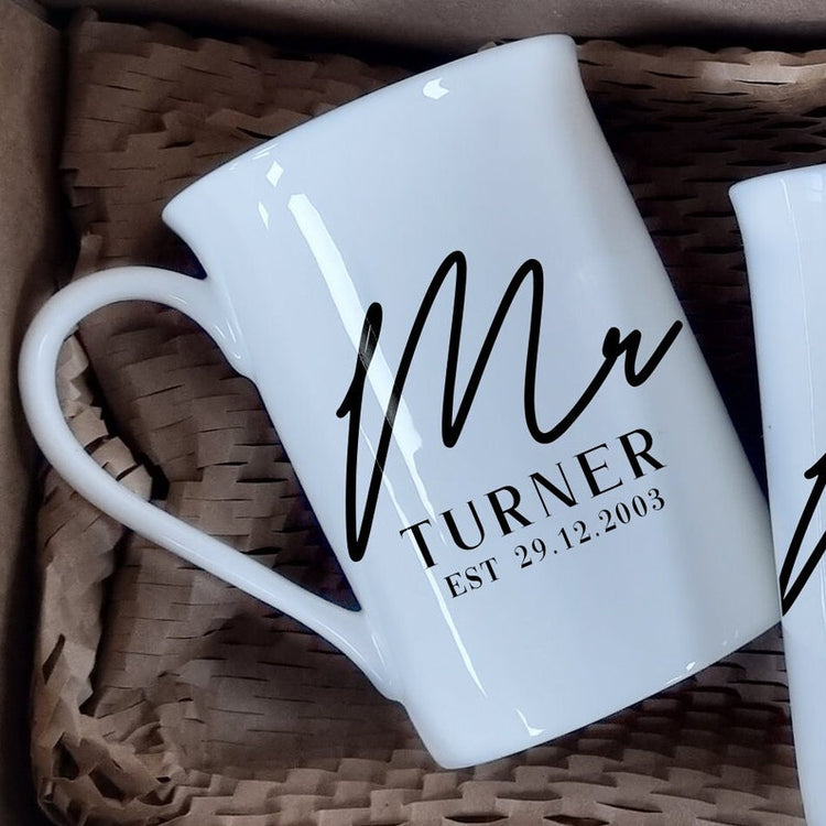 Mr and Mrs Mugs, 20th Anniversary, China Anniversary, Wedding Anniversary Keepsake, Personalised 20th Anniversary, Bone China Mug Set