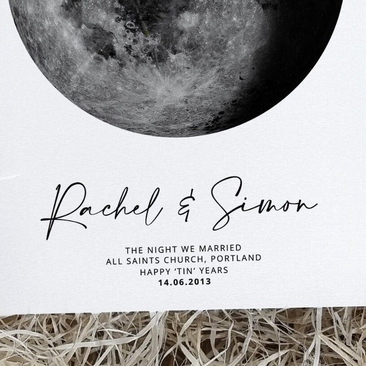 10 Year Anniversary Moon Print – Personalised Tin Years Gift for Couple