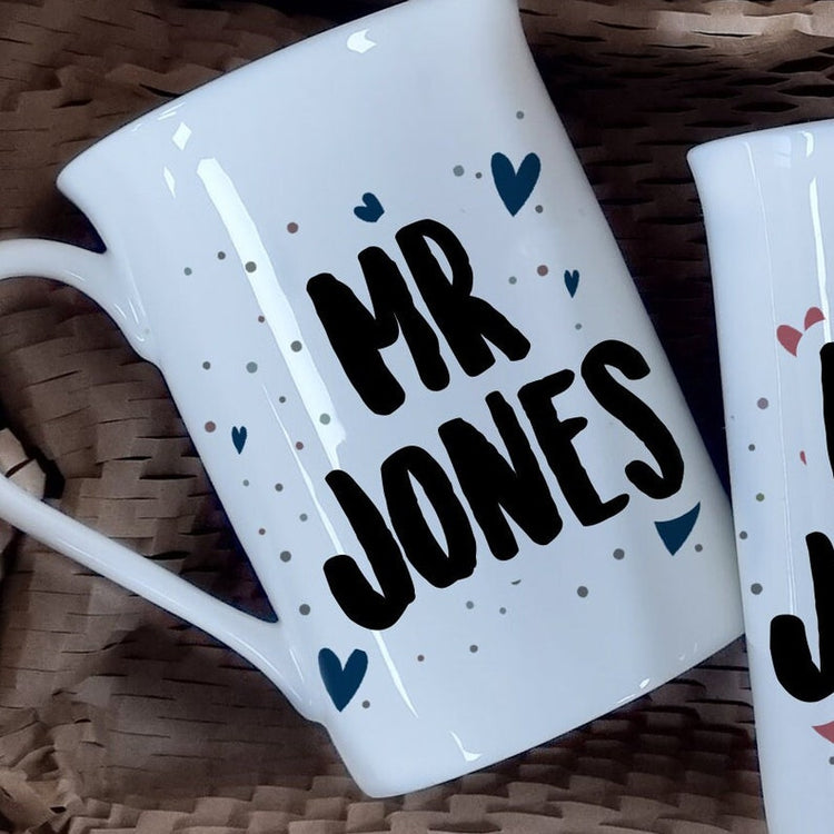 Bone China Mr & Mrs Mug Set – 20th Wedding Anniversary Gift