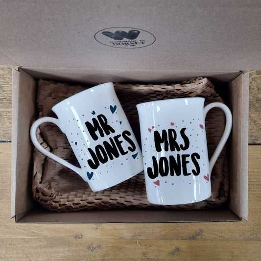 Bone China Mr & Mrs Mug Set – 20th Wedding Anniversary Gift
