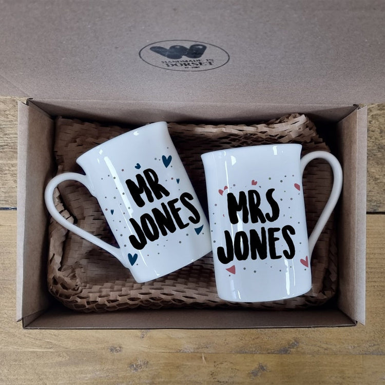 Bone China Mr & Mrs Mug Set – 20th Wedding Anniversary Gift