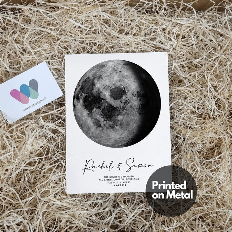 10 Year Anniversary Moon Print – Personalised Tin Years Gift for Couple