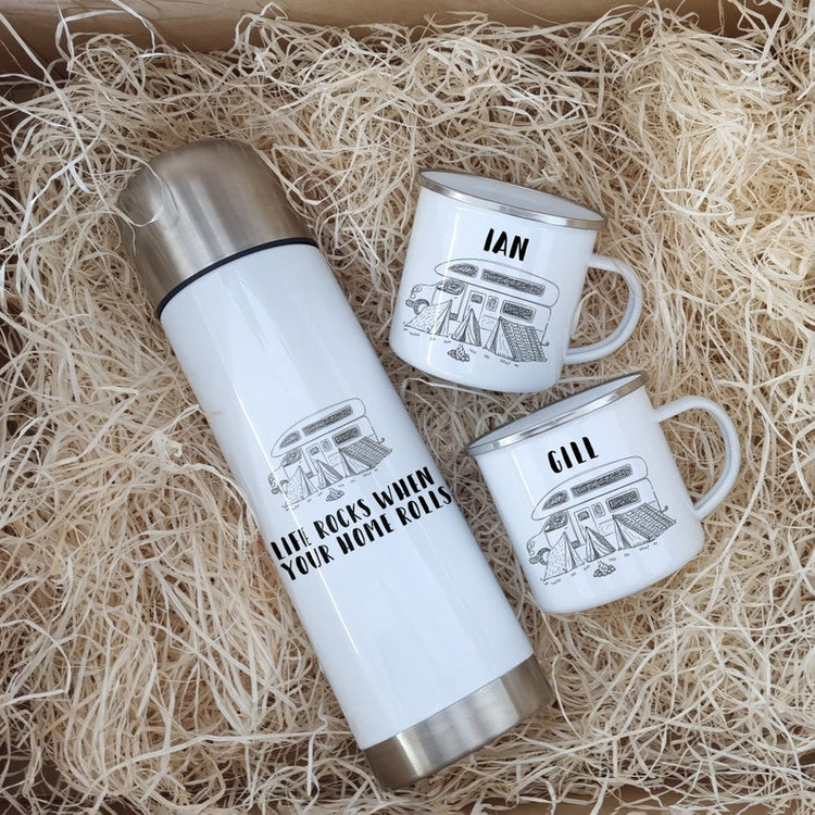 Personalised Motorhome Mug & Flask Set – Campervan & Caravan Gift