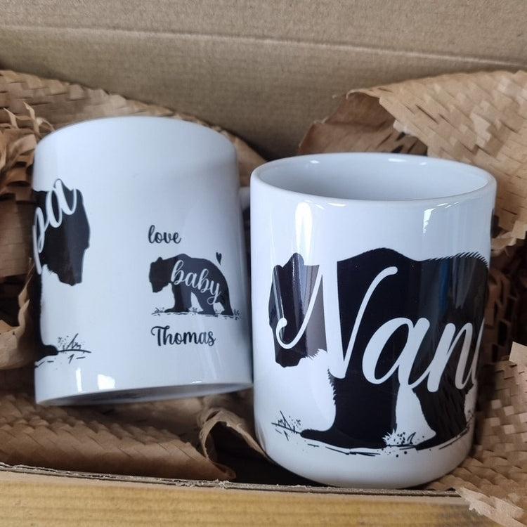 Papa & Mama Bear Mug Set – Personalised Gift for New Parents & Grandparents