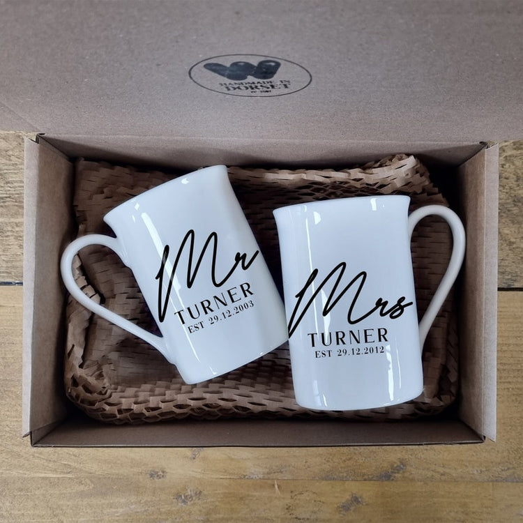Mr and Mrs Mugs, 20th Anniversary, China Anniversary, Wedding Anniversary Keepsake, Personalised 20th Anniversary, Bone China Mug Set