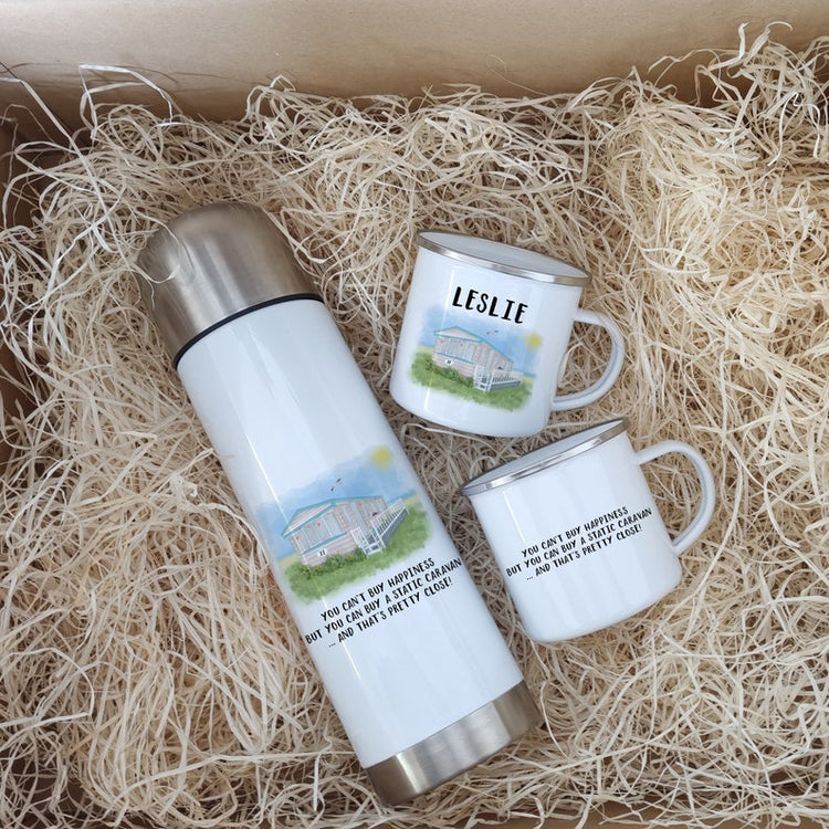 Personalised Caravan Mug & Flask Set – Camping & Motorhome Gift
