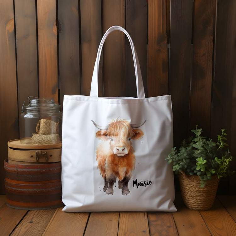 Personalised Highland Cow Tote Bag – Cute Shopper & Gift for Her