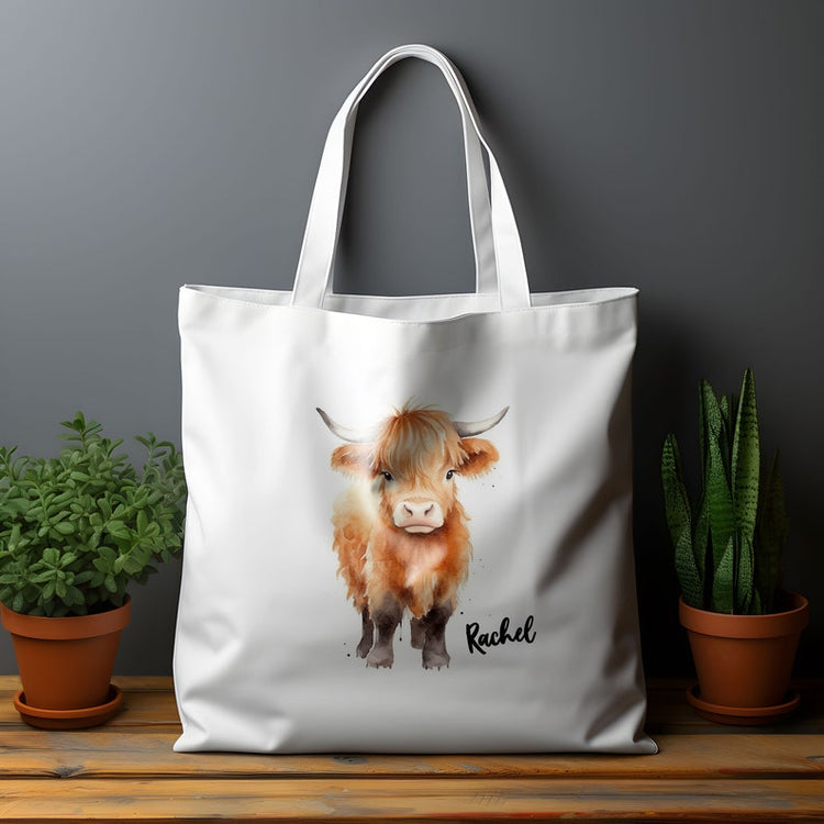 Personalised Highland Cow Tote Bag – Cute Shopper & Gift for Her