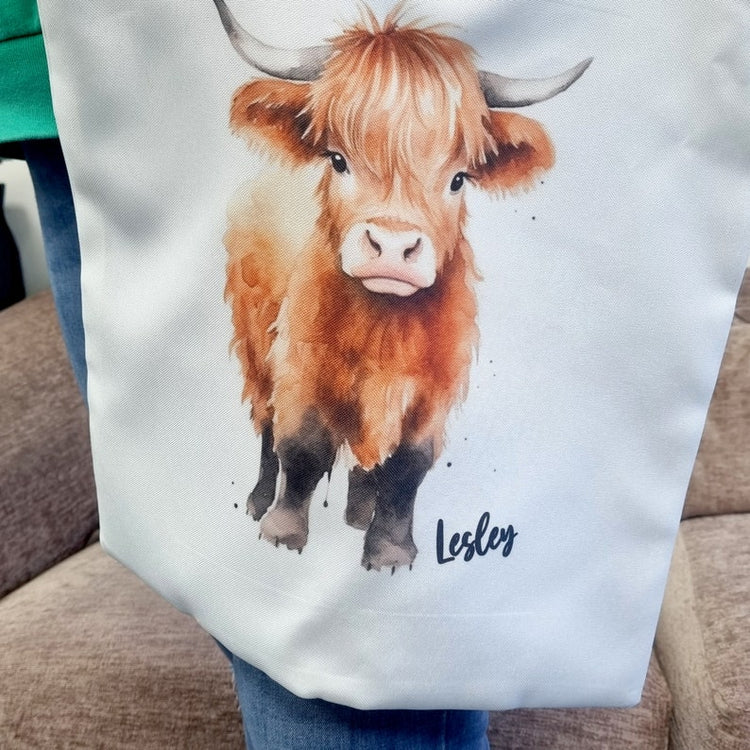 Personalised Highland Cow Tote Bag – Cute Shopper & Gift for Her