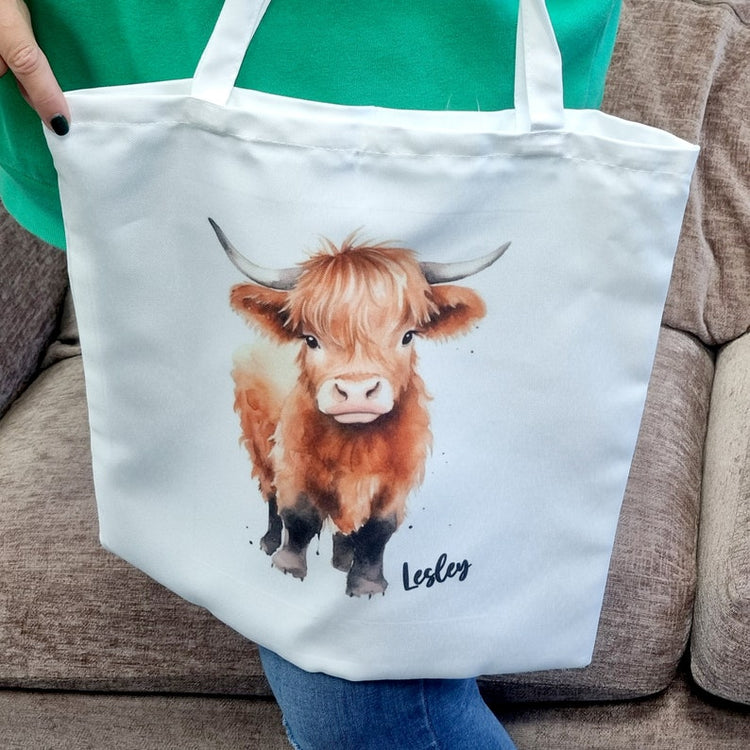Personalised Highland Cow Tote Bag – Cute Shopper & Gift for Her