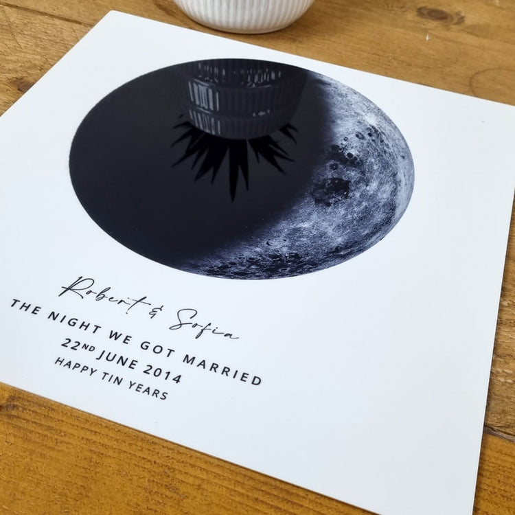 10 Year Anniversary Moon Phase Print – Personalised Tin Years Gift