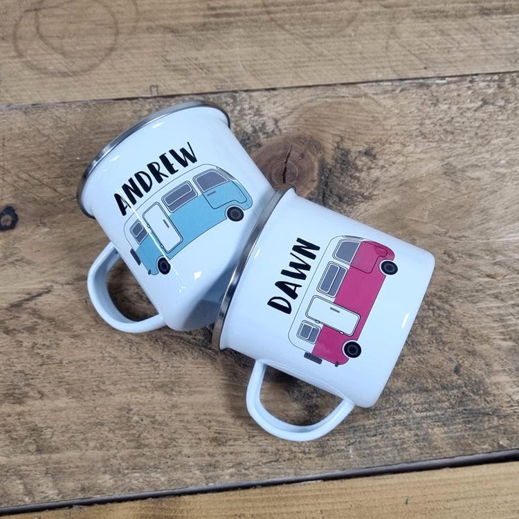 Personalised Campervan Enamel Mug & Flask Set – Van Life Gift