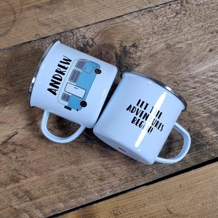 Personalised Campervan Enamel Mug & Flask Set – Van Life Gift