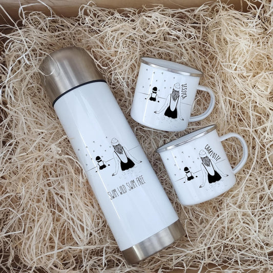Personalised Wild Swimmer Flask & Mug Set – Cold Water Swimming Gift