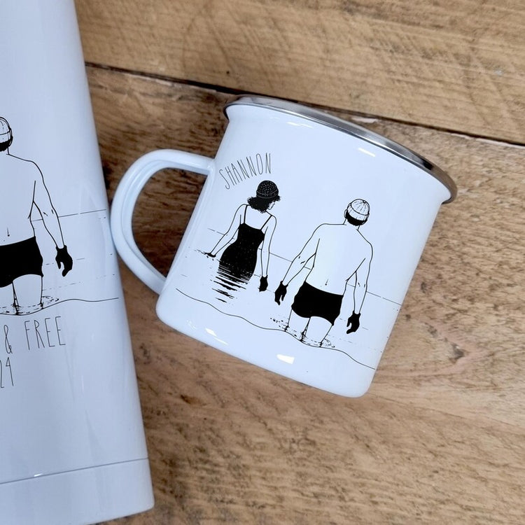 Personalised Wild Swim Couple Flask & Mug Set – Cold Water Swimming Gift