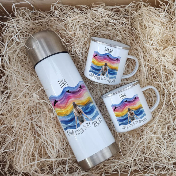 Personalised Wild Swimming Flask & Mug Set – Cold Water Swimming Gift