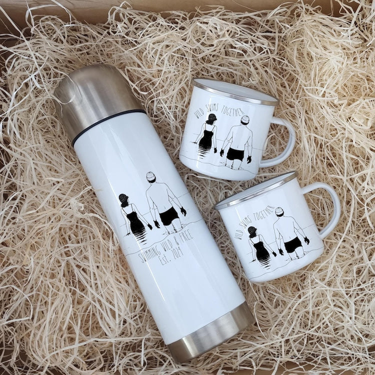 Personalised Wild Swim Couple Flask & Mug Set – Cold Water Swimming Gift