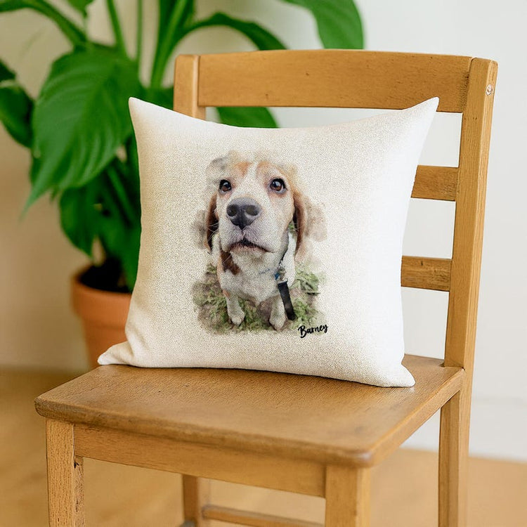Custom Pet Pillow – Personalised Watercolour Dog Portrait from Photo