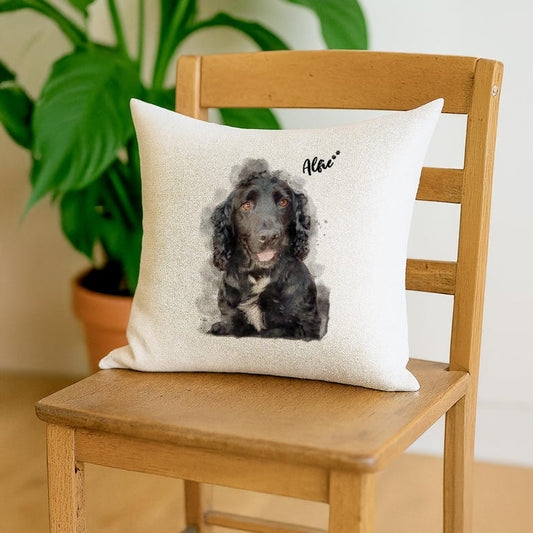 Custom Pet Pillow – Personalised Watercolour Dog Portrait from Photo