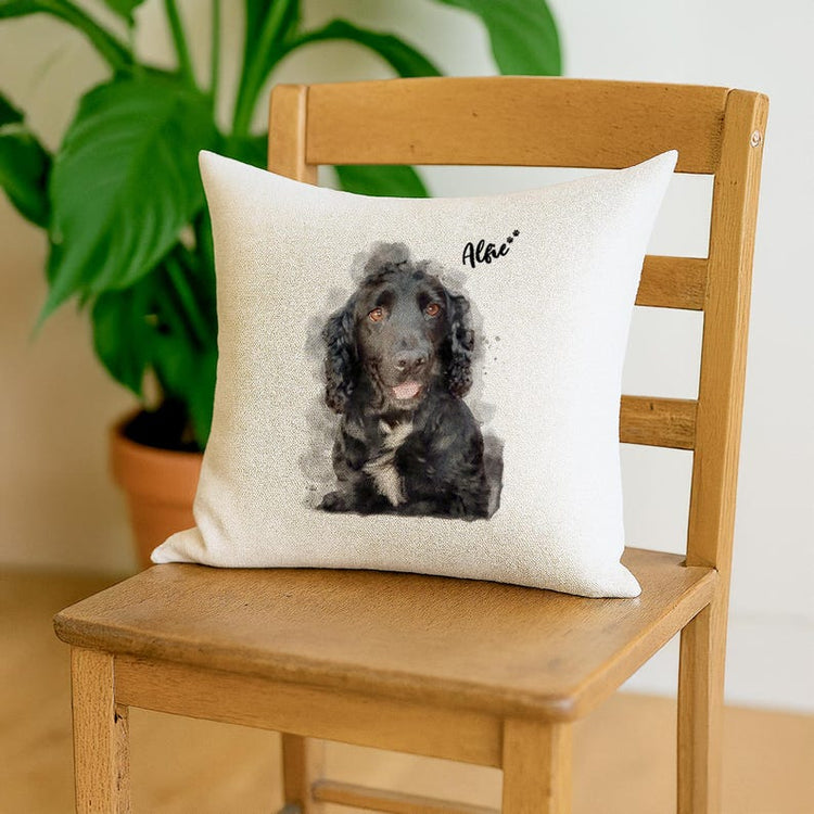 Custom Pet Pillow – Personalised Watercolour Dog Portrait from Photo