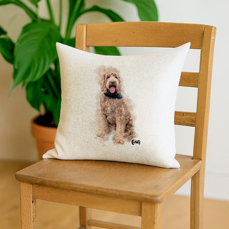 Custom Pet Pillow – Personalised Watercolour Dog Portrait from Photo