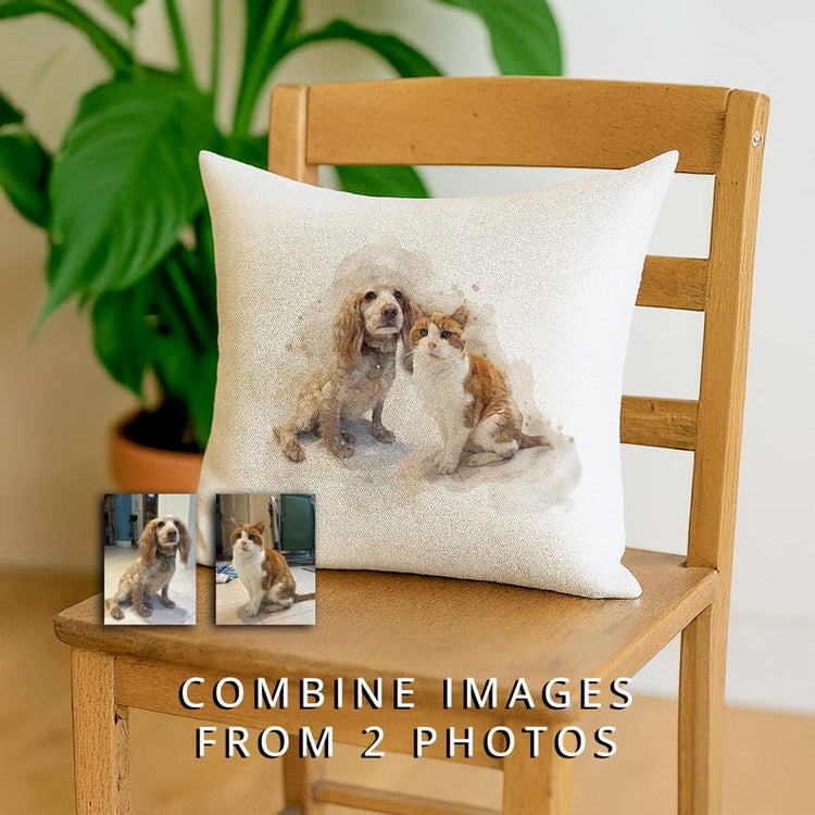 Custom Pet Pillow – Personalised Watercolour Dog Portrait from Photo