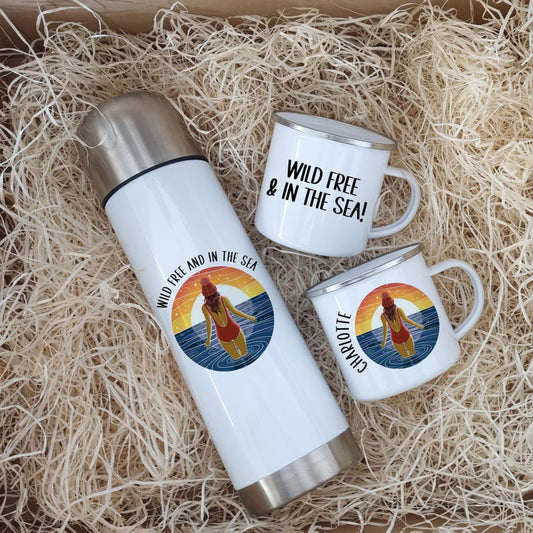Personalised Wild Swimmer Flask & Mug Set – Cold Water Swimming Gift