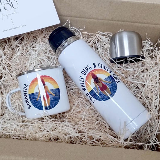 Personalised Wild Swimmer Flask & Mug Set – Cold Water Swimming Gift