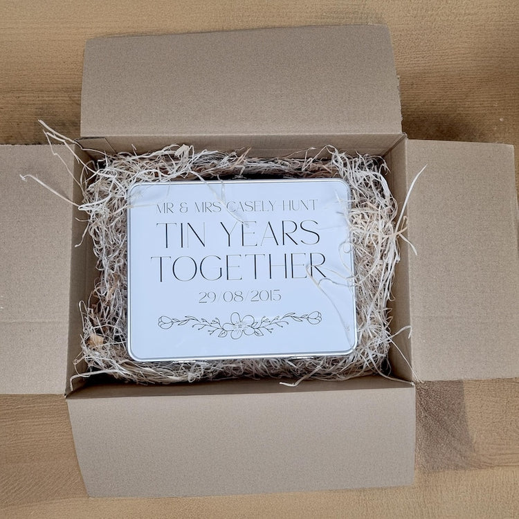 10 Year Anniversary Tin – Personalised Custom Gift for Wedding Couple