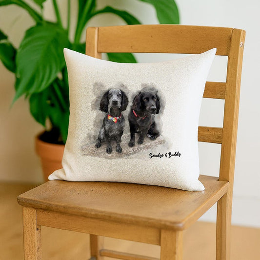 Custom Pet Pillow – Personalised Watercolour Dog Portrait from Photo