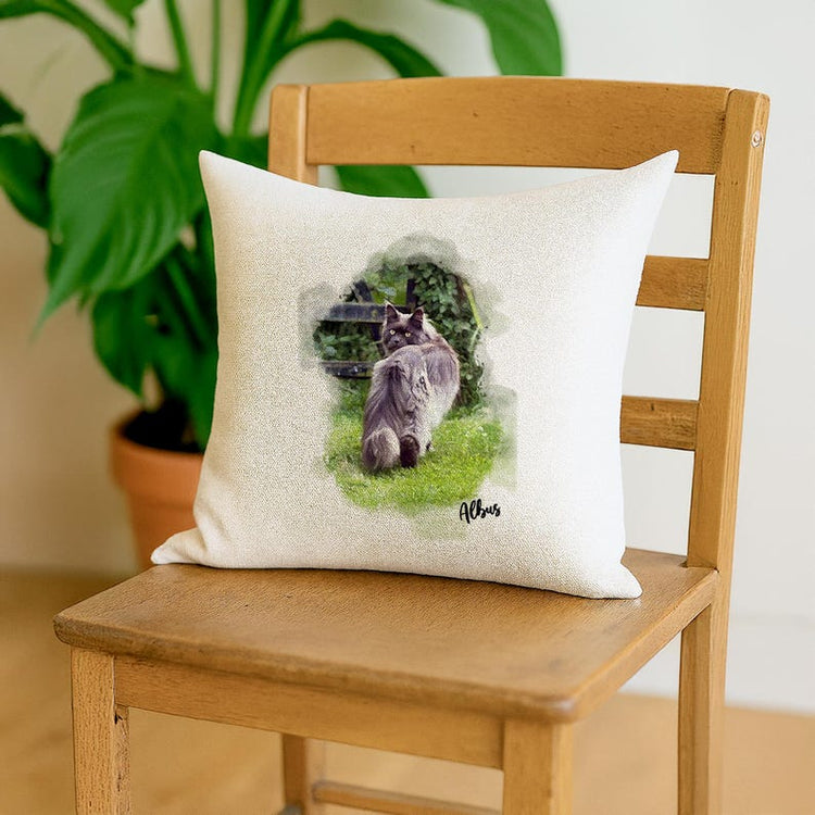 Custom Pet Pillow – Personalised Watercolour Dog Portrait from Photo