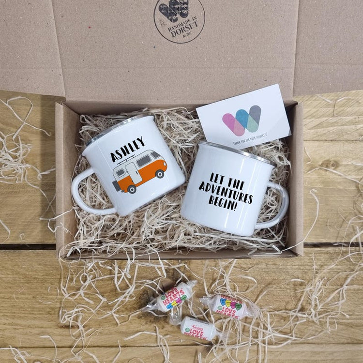 Personalised Campervan Enamel Mug & Flask Set – Van Life Gift
