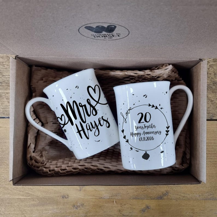 Mr & Mrs Mugs – 20th Wedding Anniversary Bone China Gift Set