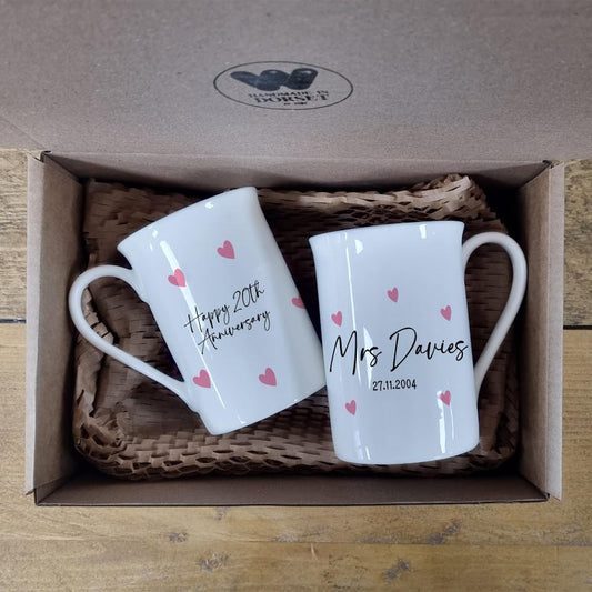 Mr & Mrs Wedding Mug, Personalised Love Heart, Couple Coffee Tea Mug Gifts, Bone China, Gift for the couple, 20 year anniversary mugs, Cups
