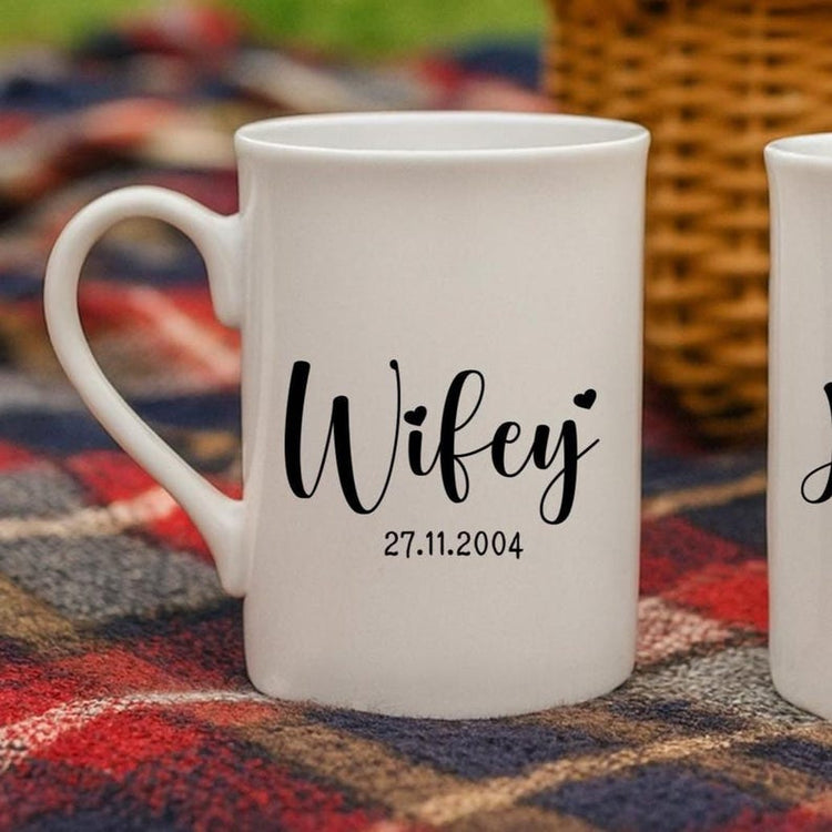 Wedding Gift, Mr Mrs Mugs, Hubby Wifey Custom Couple Coffee Mug Set, Engagement, Bride and Groom, Bone China Mug Set, Gift for the couple