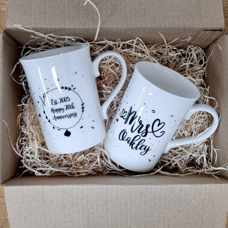 Mr & Mrs Mugs – 20th Wedding Anniversary Bone China Gift Set