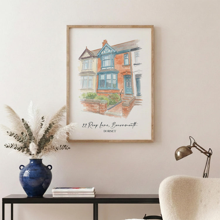 Personalised Watercolor House Portrait: Custom New Home Gift, Framed Print, Realtor Gift