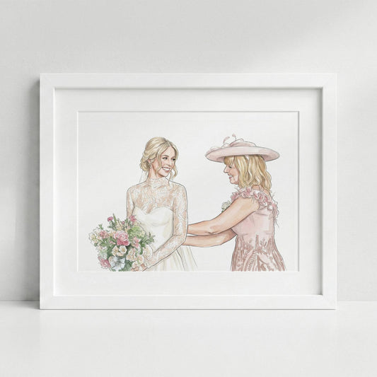 Custom Bride and Mother Portrait, Mother and Daughter Watercolor Drawing, Mother of Bride wedding gift, Portrait art mother of bride