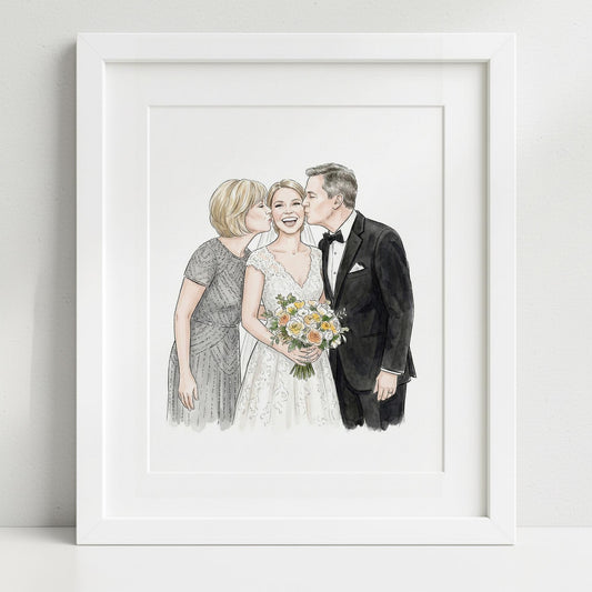 Custom Bride and Mother Portrait, Mother and Daughter Watercolor Drawing, Mother of Bride wedding gift, Portrait art mother of bride