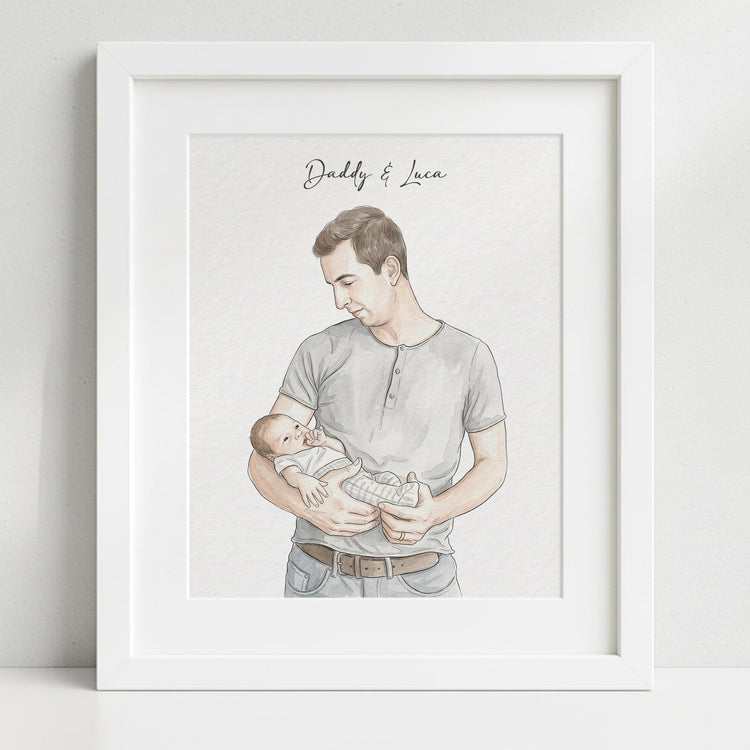 Custom Hand-Drawn Family Portrait, Watercolor Style, Father's Day Gift