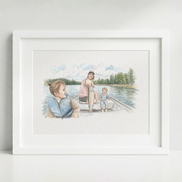 Custom Hand-Drawn Family Portrait, Watercolor Style, Father's Day Gift